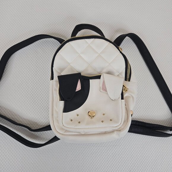 Betsey Johnson Quilted Dog Puppy Pug Mini Backpack White Black